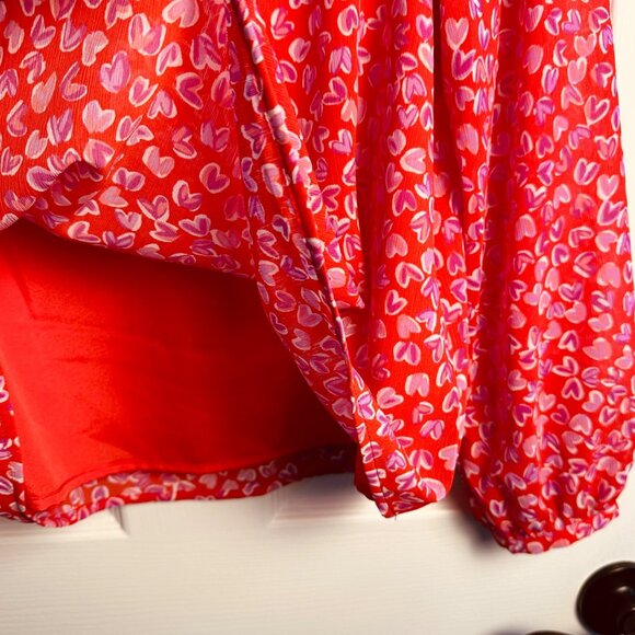 J.Crew Women’s Red Pink Heart Print Smocked Neck Feminine Blouse Size Small NWTD - Picture 6 of 10